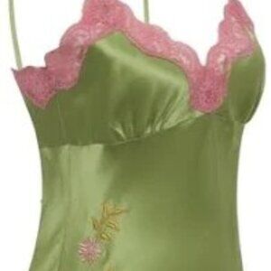 NWT Gold Hawk Slip Dress in Tarragon with Pink Lace Trip